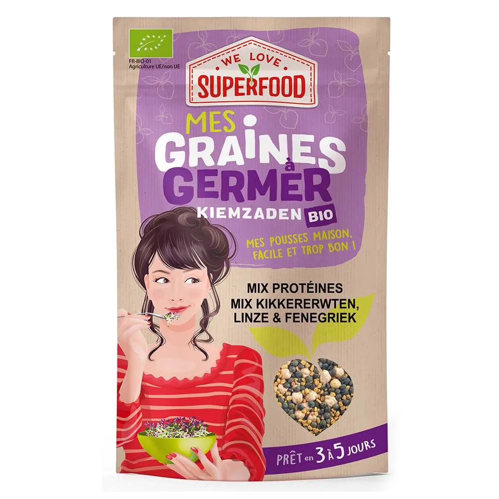 WE LOVE SUPERFOOD - GRAINES A GERMER  BIO  MIXPROTEINES 200g de marque WE LOVE SUPERFOOD