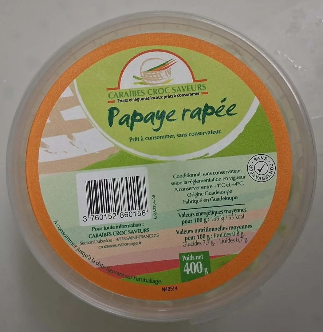Caraïbes Croc Saveurs - Papaye Rapée 400g