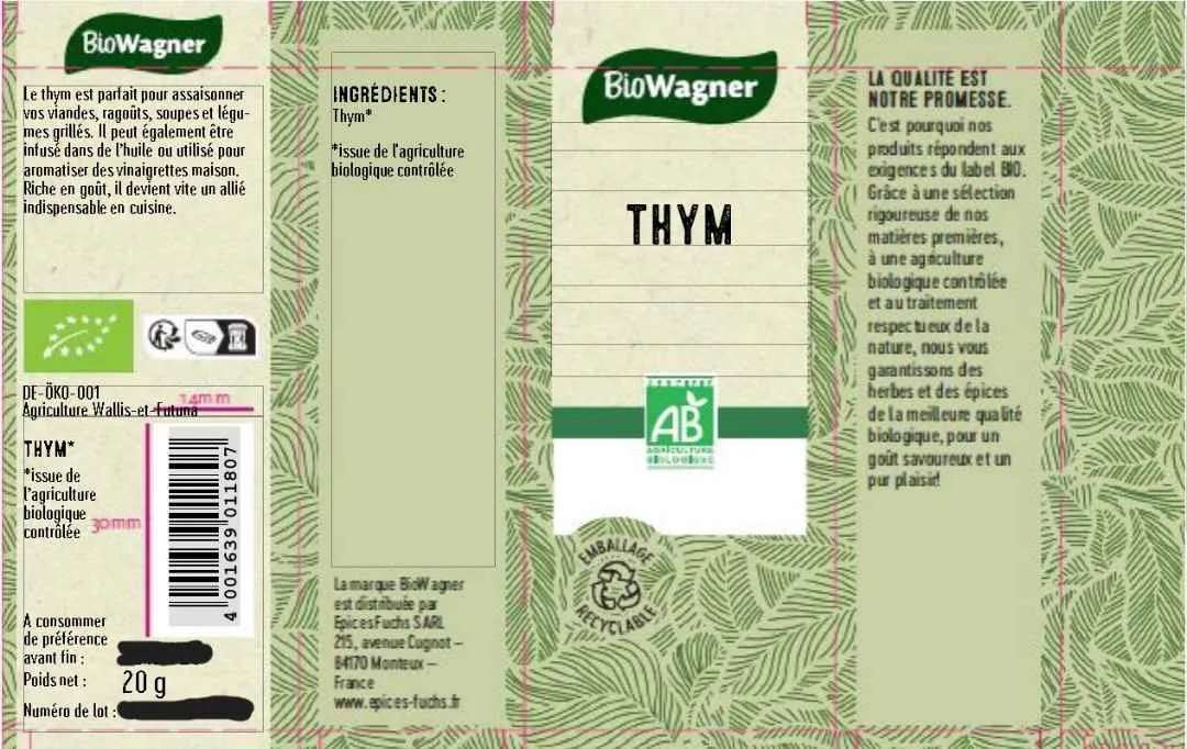 BIOWAGNER - Thym BIOWAGNER 25G