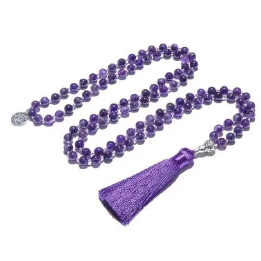 Marque inconnue - Collier chapelet en améthyste naturelle nouée de 8mm, 108 Japa Mala, bijou pour hommes et femmes Collier