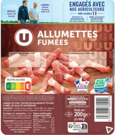 U et u bio - Lardons nature u - lardons u bio et allumettes fumées u