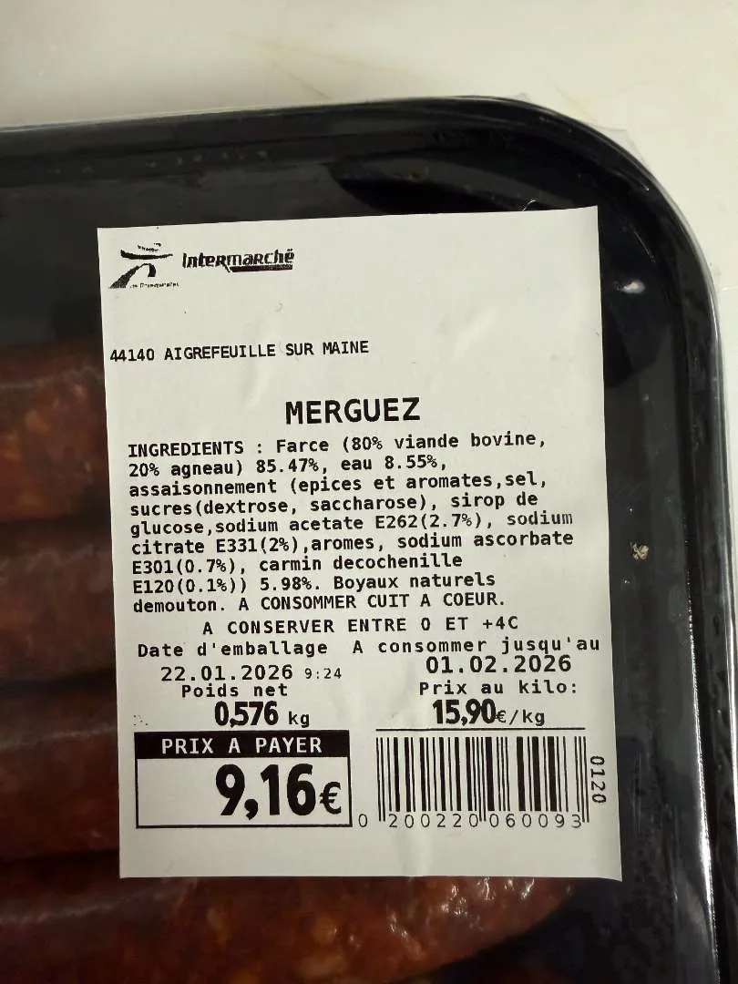 Merguez vendu au rayon traditionnel et frais emballé - Merguez
